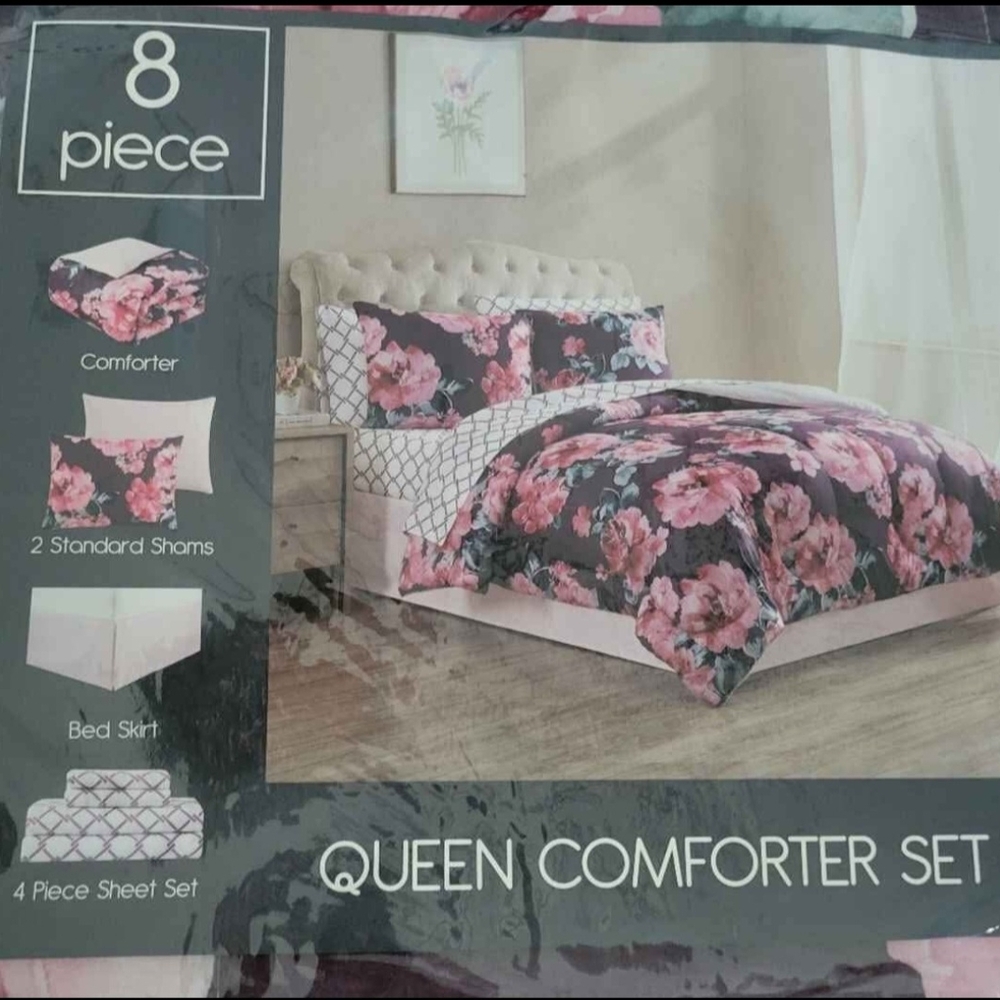 Pink and Black Comforter Set Queen